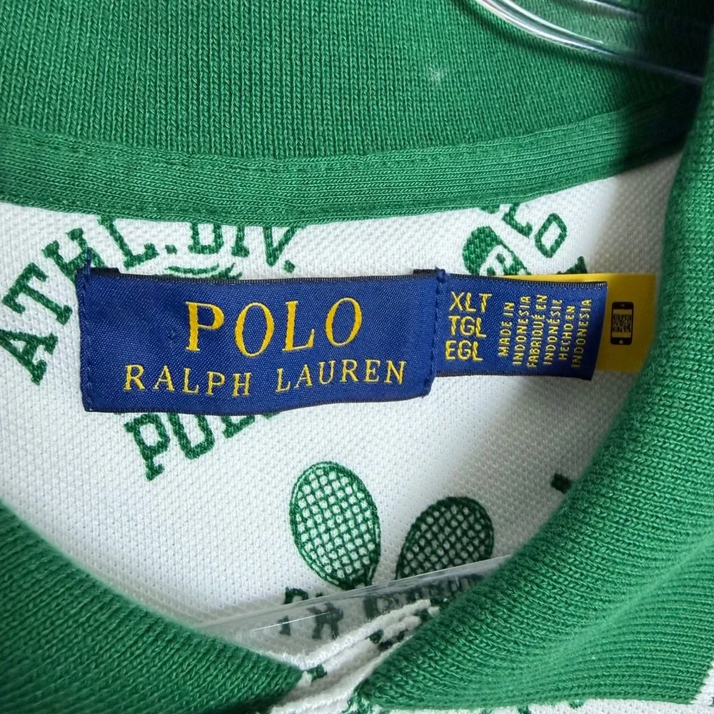 NEW Polo Ralph Lauren Mens XLT TALL White Green Tennis Graphic Print Polo Shirt